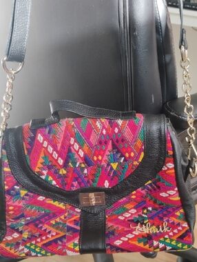 Ethik Multicolor Embroidery And Black Leather Purse ..New Without Tags.